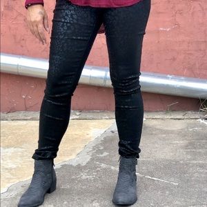 Black Coated Cheetah Skinny Jeans
